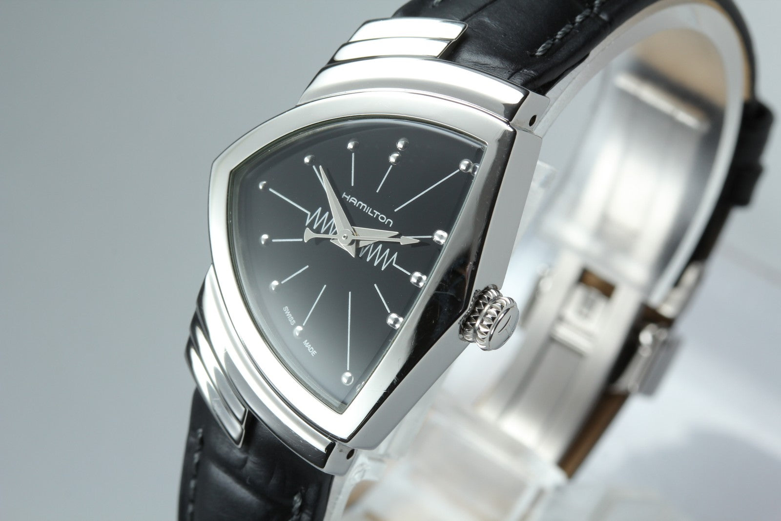 [Exc+5] New Batt HAMILTON Ventura H242112 Quartz Black Women's Watch 24mm JAPAN