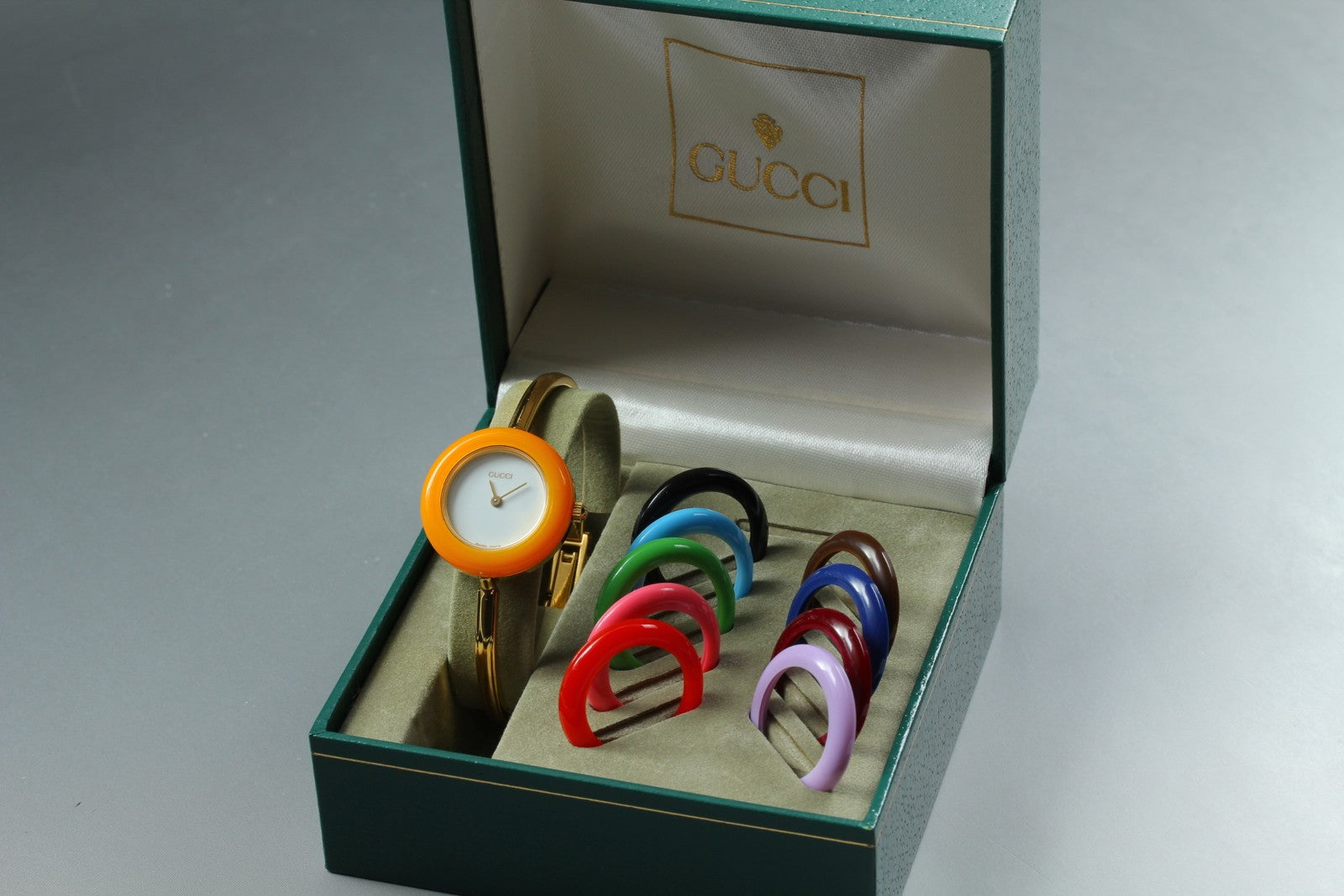 Gucci Change Bezel 11/12.2 10 Colors Gold Bangle Women's Qz Watch Vintage [Box]