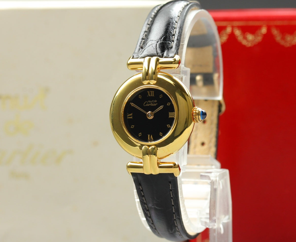 Cartier Must Colisee Vermeil 590002 Black Gold Women's Qz Watch Vintage [Box]