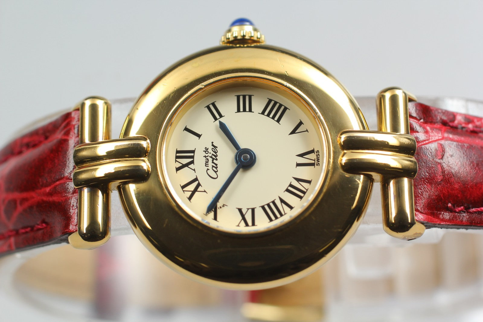 Vintage[Near MINT- Box] Cartier Must Colisee Vermeil 590002 Red Women's Qz Watch