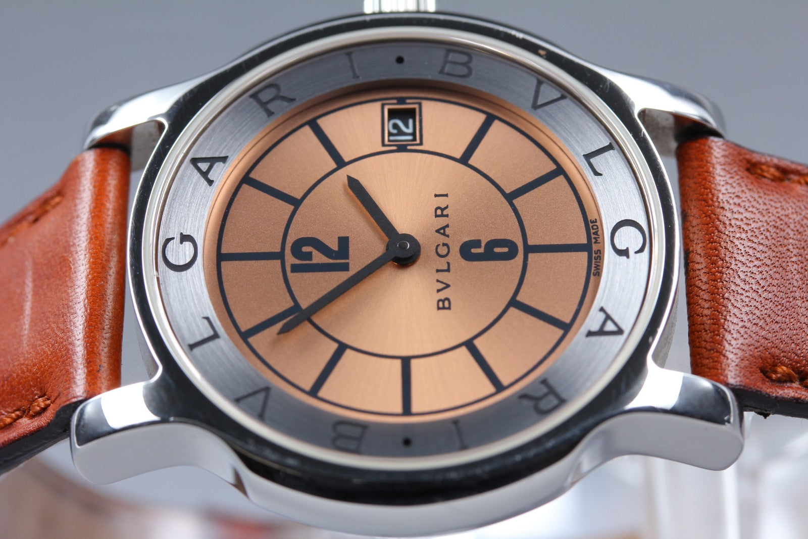 New Batt BVLGARI SOLOTEMPO ST35S Pink Quartz Men's Watch 35mm JAPAN Box