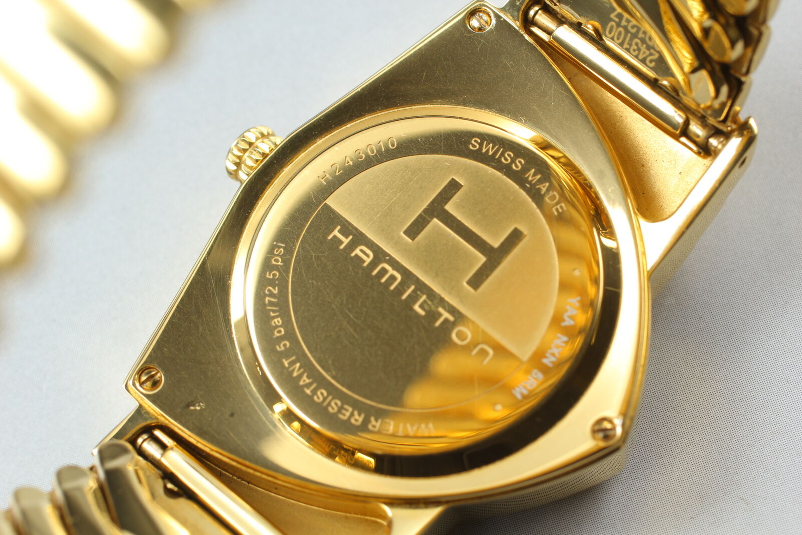 New Battery [Exc+5 Box] HAMILTON Ventura H243010 White Gold Men's Watch JAPAN