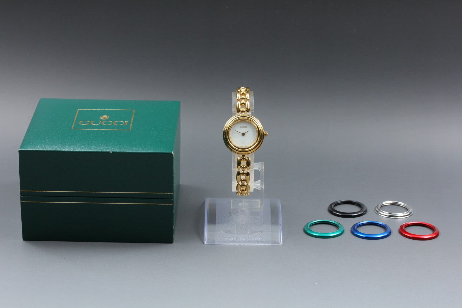 Vintage Gucci Change Bezel 11/12.2 6 Colors Gold Bracelet Women's Qz Watch [Box]