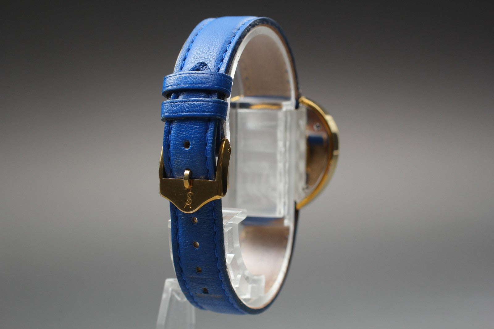 [Exc+5] Yves Saint Laurent Heart Gold Blue 30mm Women's Watch Quartz JAPAN