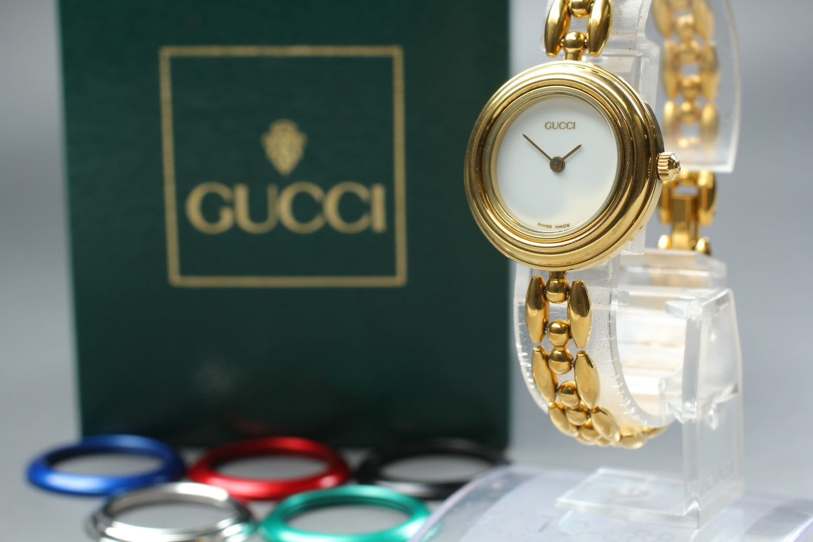 Vintage GUCCI Change Bezel 11/12.2 6 Colors Gold Quartz Woman’s Watch [w/Box]