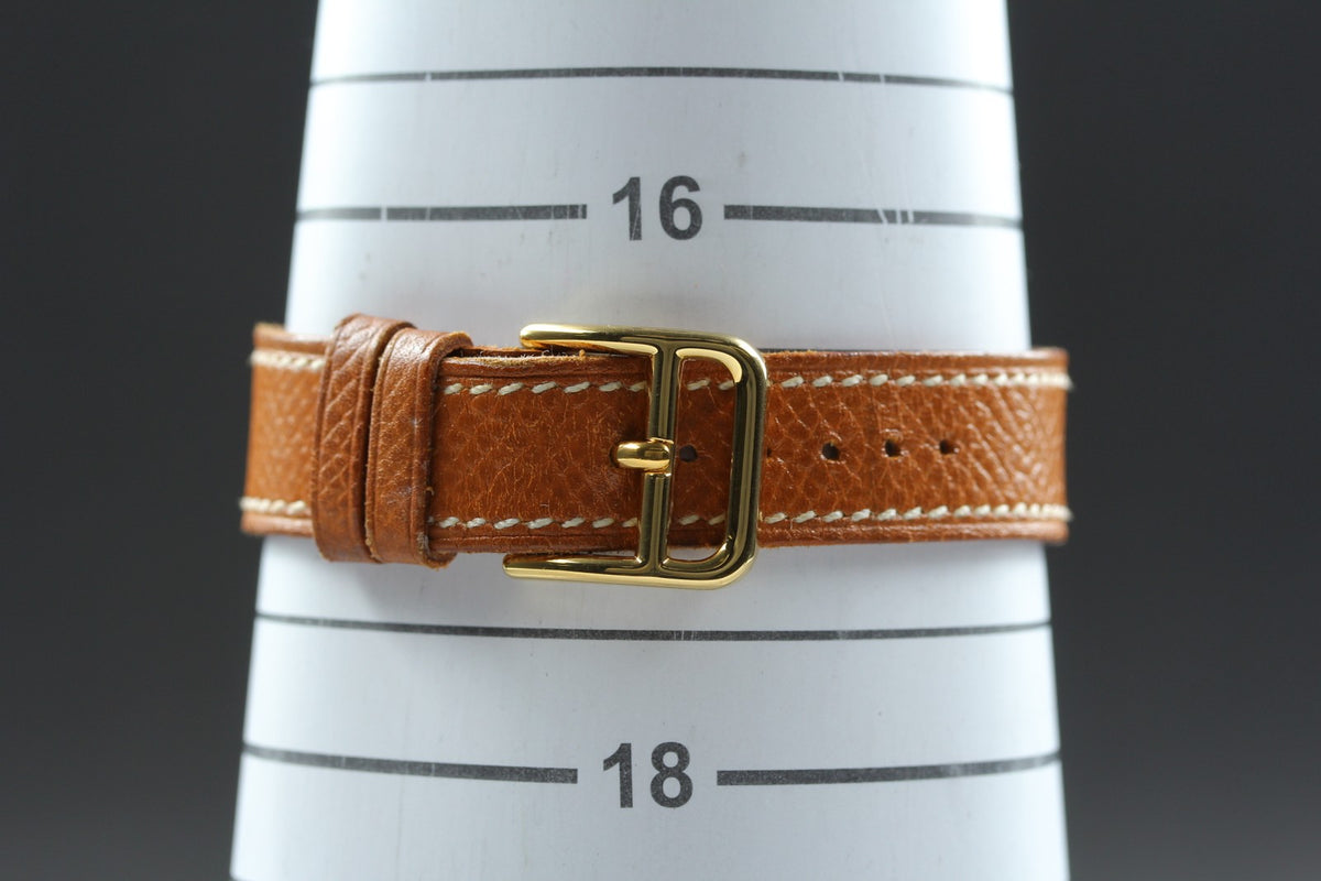 HERMES H Watch Gold Ivory Dial Brown Leather "Y" Woman's Watch Quartz [Box]