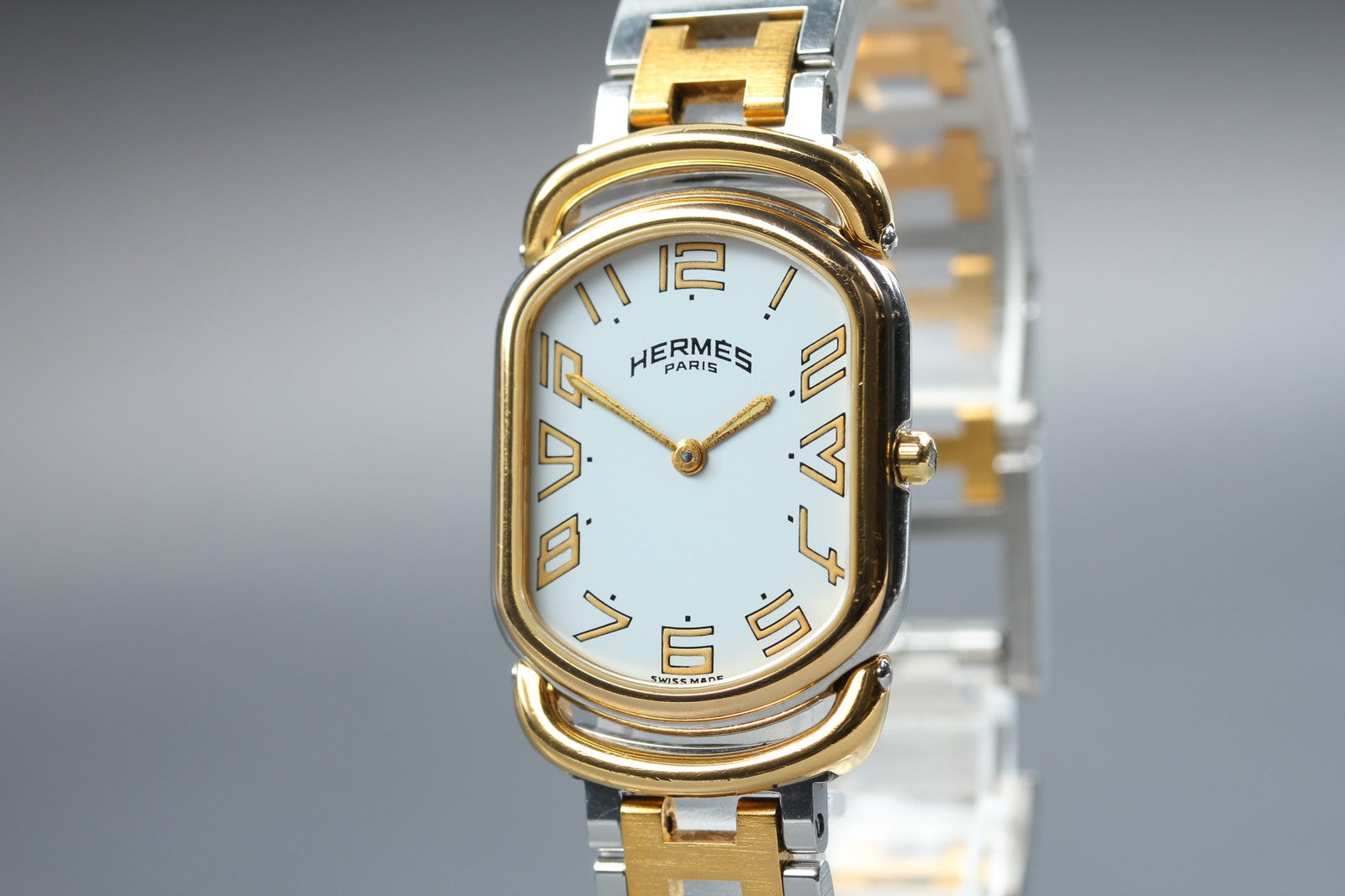 New Batt Vintage HERMES Rally Quartz White Dial Women's Watch 26mm JAPAN Box