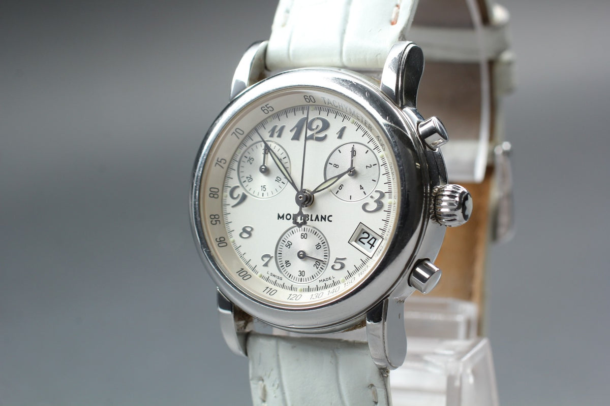 MONTBLANC Meisterstuck 7039 Quartz Silver Chronograph Women's Watch 30mm JAPAN
