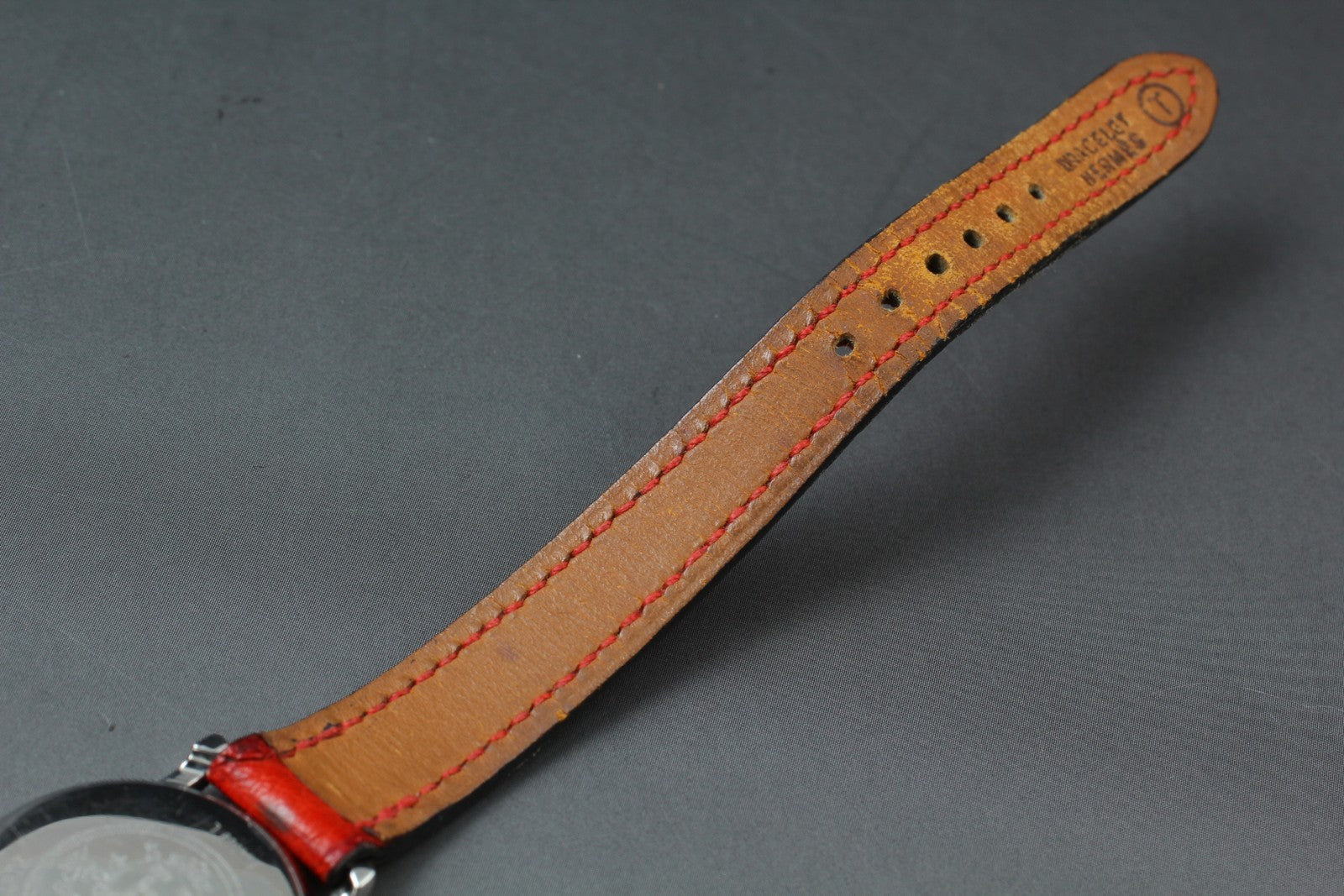 Vintage HERMES Sellier White Dial Red "T" 24mm Woman's Quartz Watch