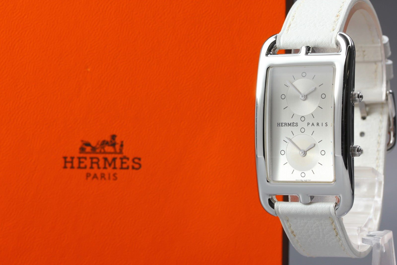 [Overhauled] HERMES Cape Cod Dual Time CC3-510 25mm White Women's Qz Watch Box