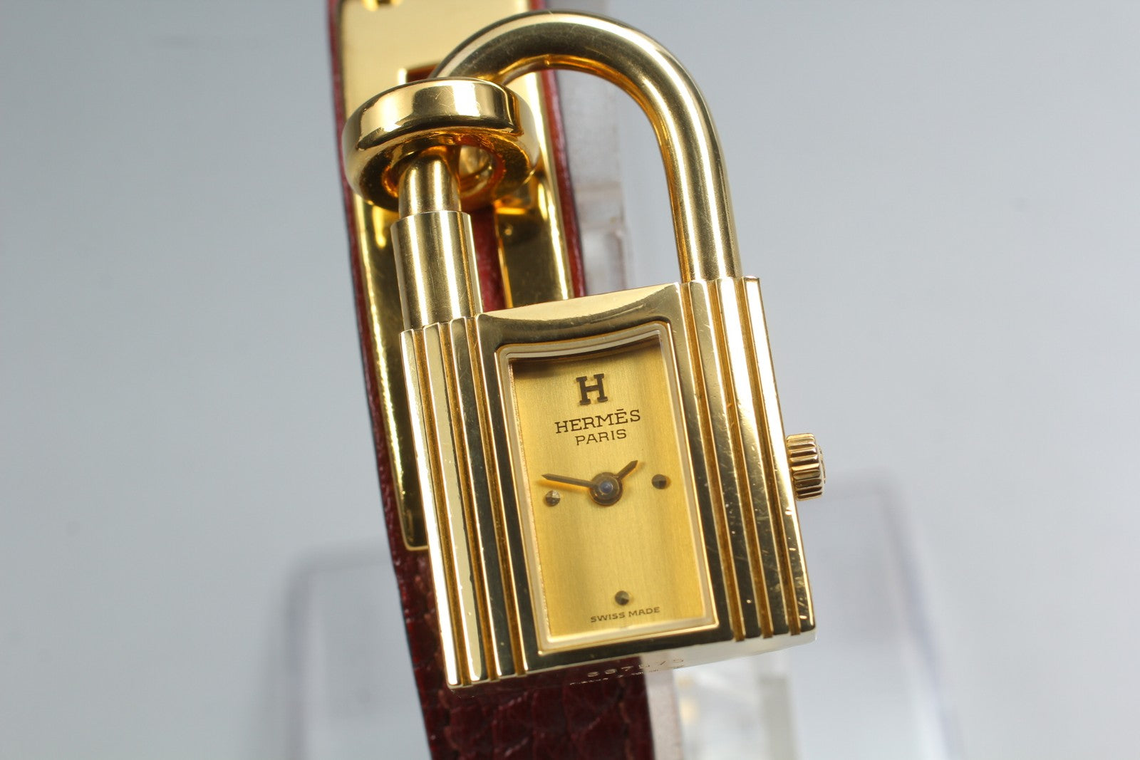 Vintage [Exc+5] HERMES Kelly Watch Gold Red Leather "X" Woman's Quartz Watch