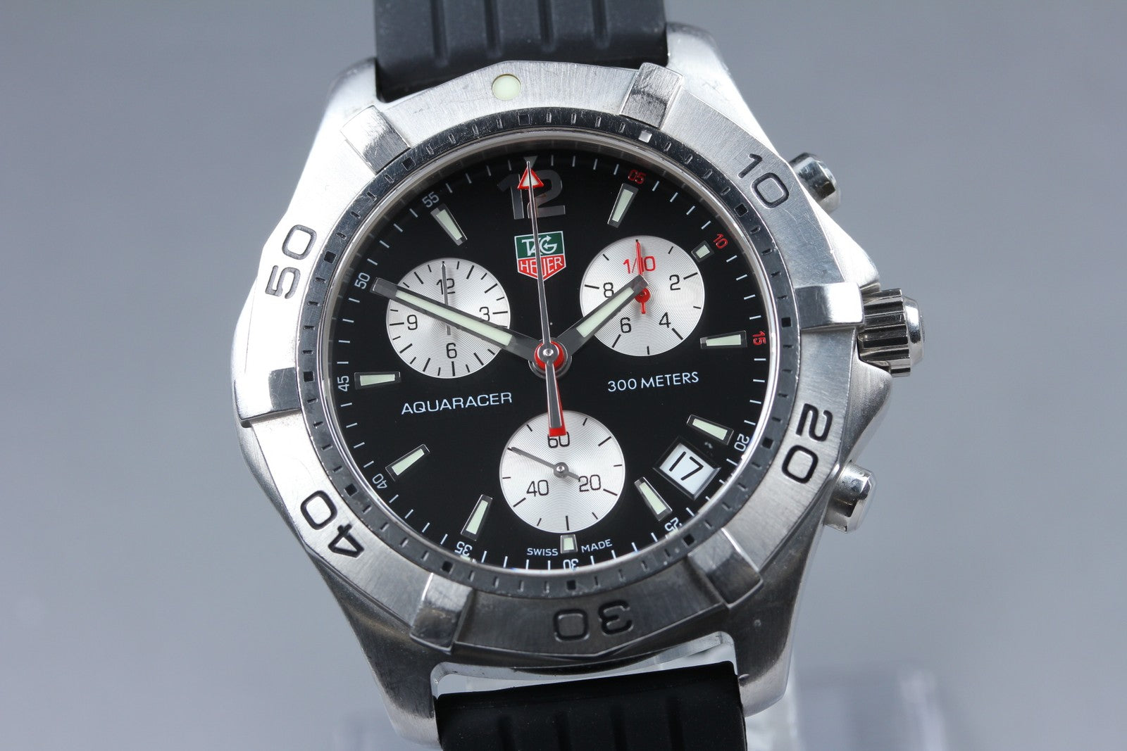 TAG Heuer Aquaracer CAF1110 Chronograph Black Date Quartz Men's Watch 42mm Exc+5