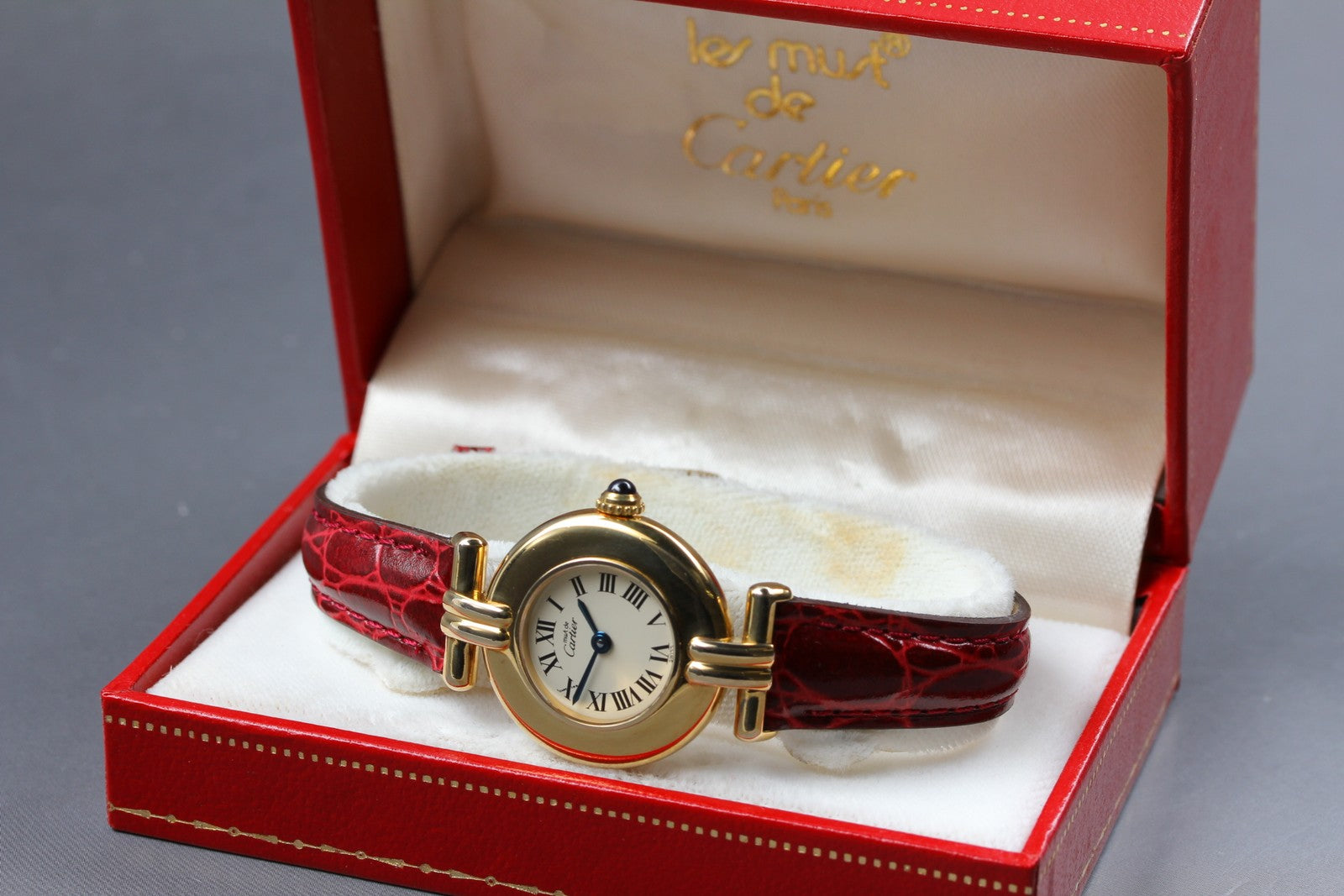 Vintage [Exc+5 Box] Cartier Must Colisee Vermeil 590002 Red Women's Quartz Watch
