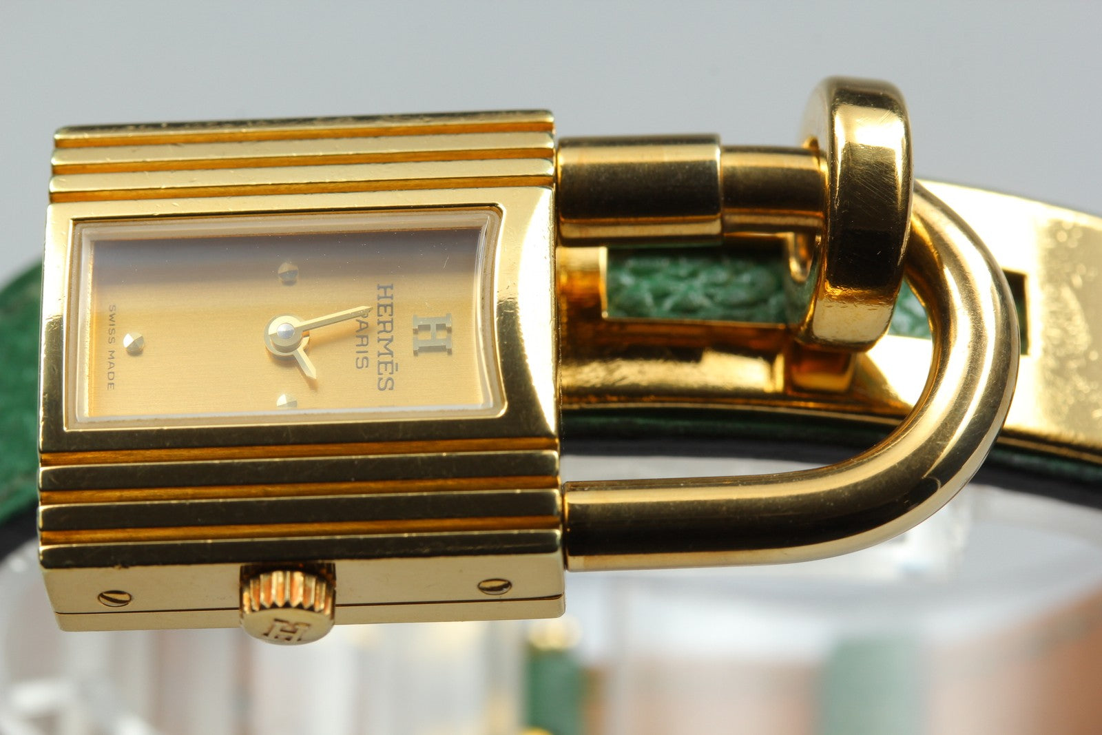 Vintage [Exc+5 Box] HERMES Kelly Watch Gold Green Woman's Quartz Watch JAPAN