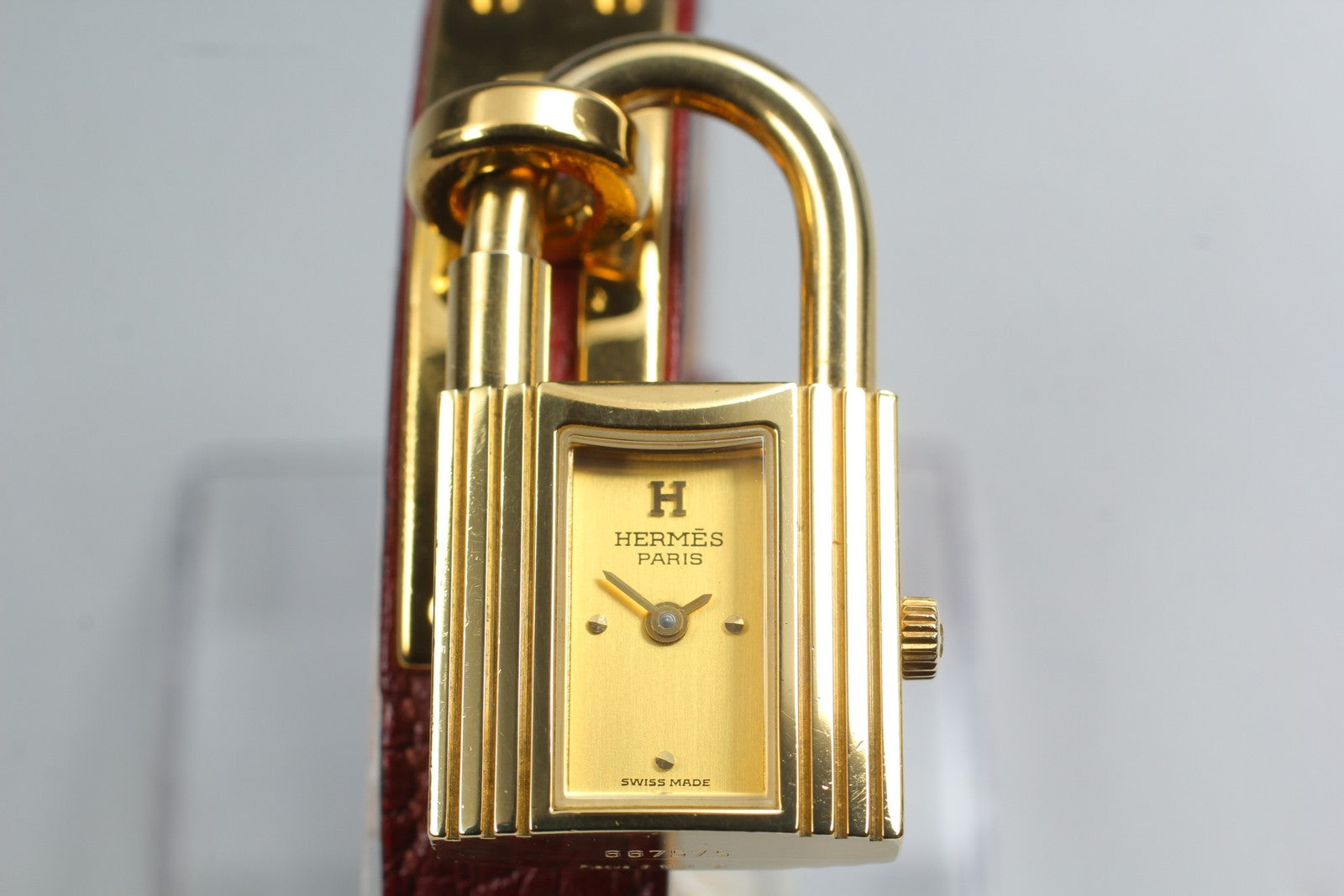 Vintage [Exc+5] HERMES Kelly Watch Gold Red Leather "X" Woman's Quartz Watch
