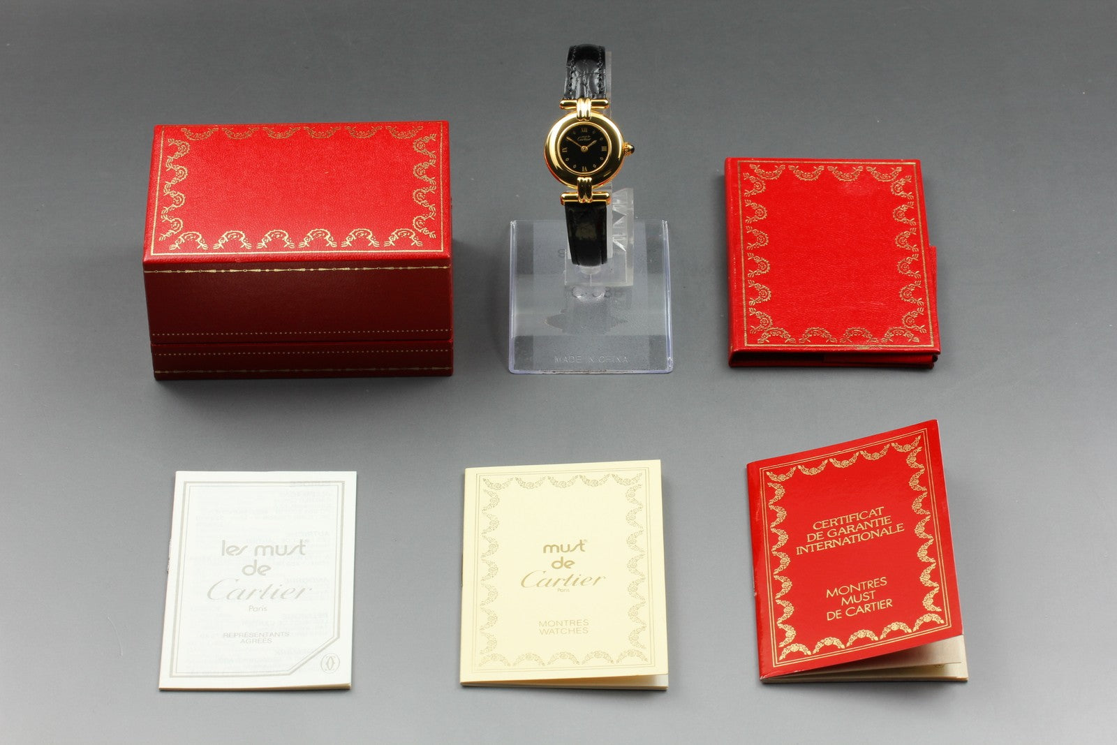Vintage Cartier Must Colisee Vermeil 590002 Black Gold Women's Qz Watch [Box]