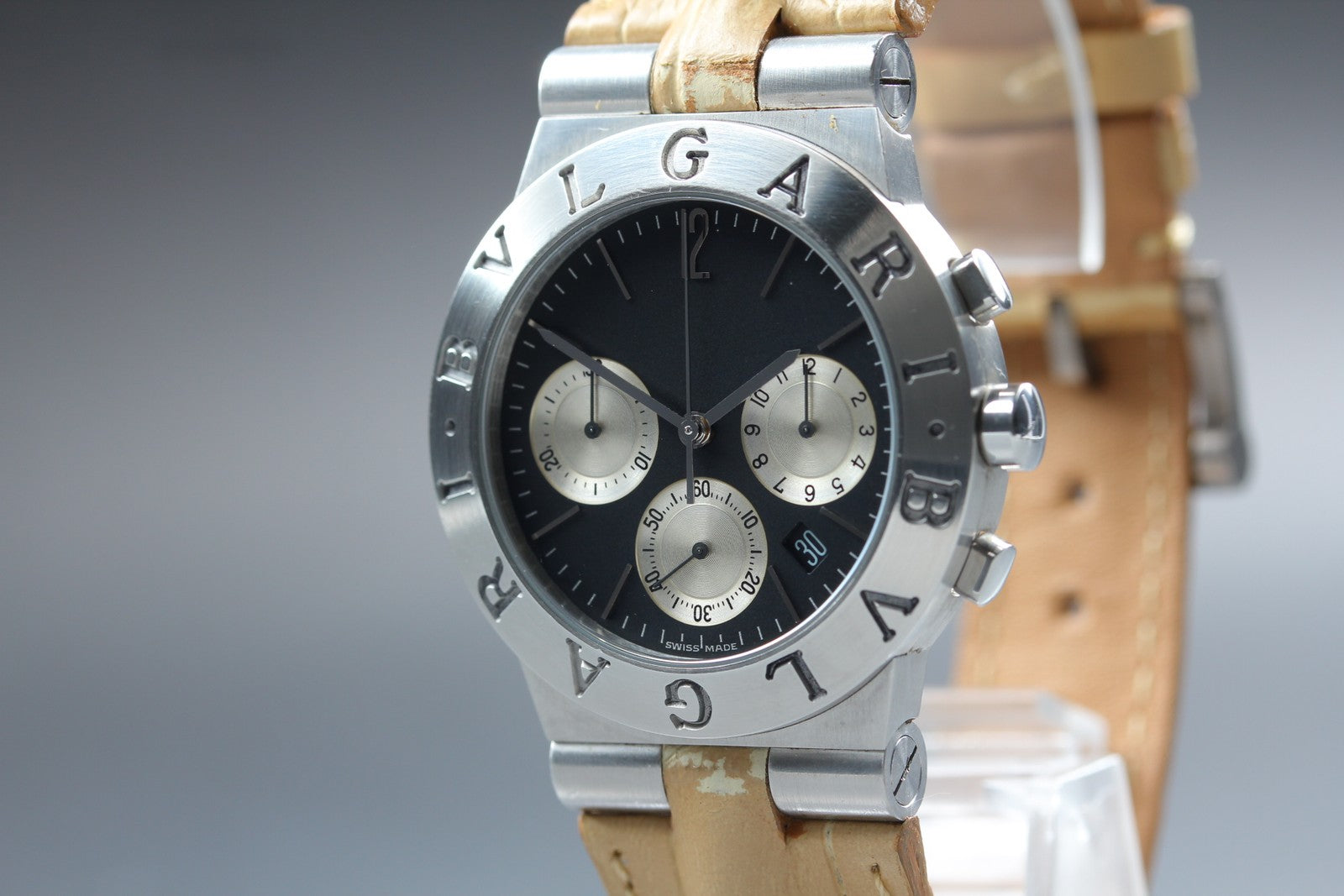 BVLGARI Diagono CH35S Quartz Chronograph Black Men's Watch 36mm JAPAN Exc+5*Box