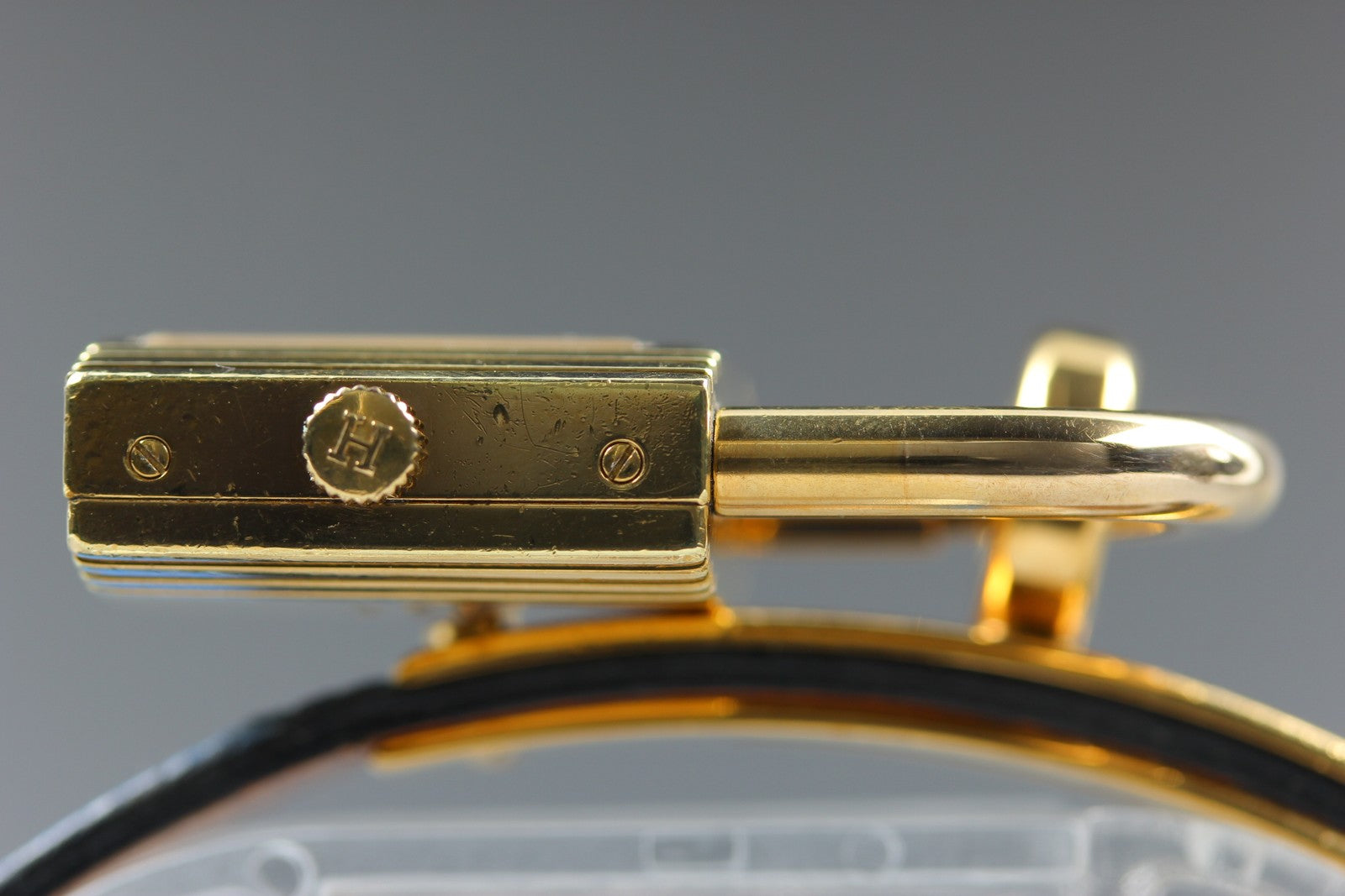 HERMES Kelly Watch Gold Dial Blue "U" 20mm Woman's Watch Quartz Vintage [w/Box]