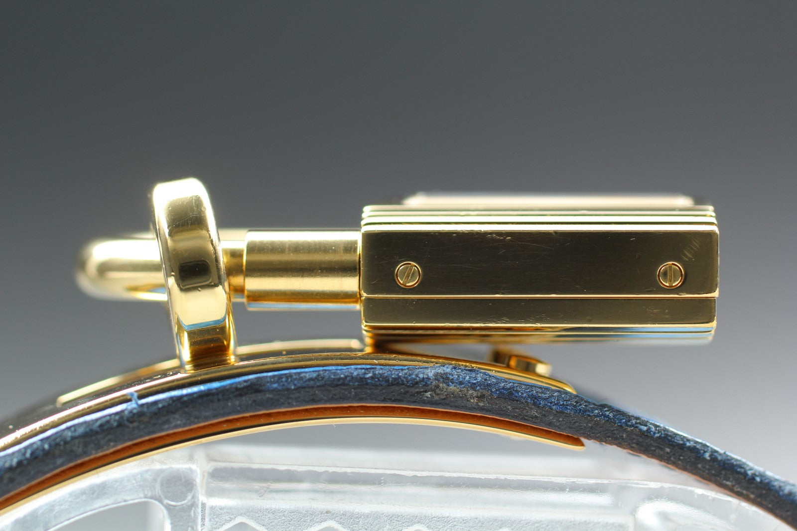 Vintage HERMES Kelly Watch Gold Dial Blue Leather "Y" Womans Watch Quartz [Box]