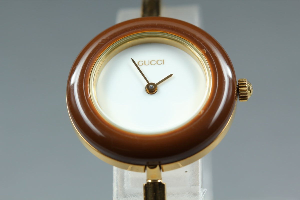 Gucci Change Bezel 11/12.2 Brown Bezel Gold Women's Quartz Watch Vintage