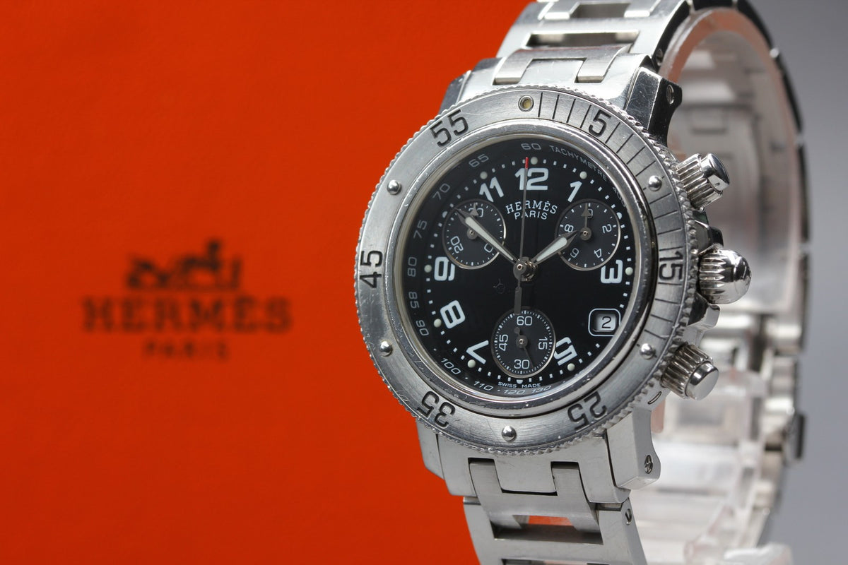 HERMES Clipper Diver Chronograph CL2.310 Quartz Black Women's Watch 33mm JAPAN