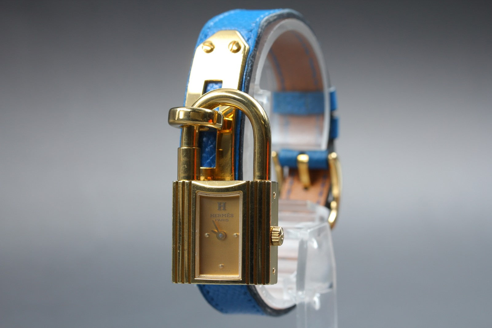 Vintage HERMES Kelly Watch Gold Blue Leather "A" Woman's Quartz Watch [Box]