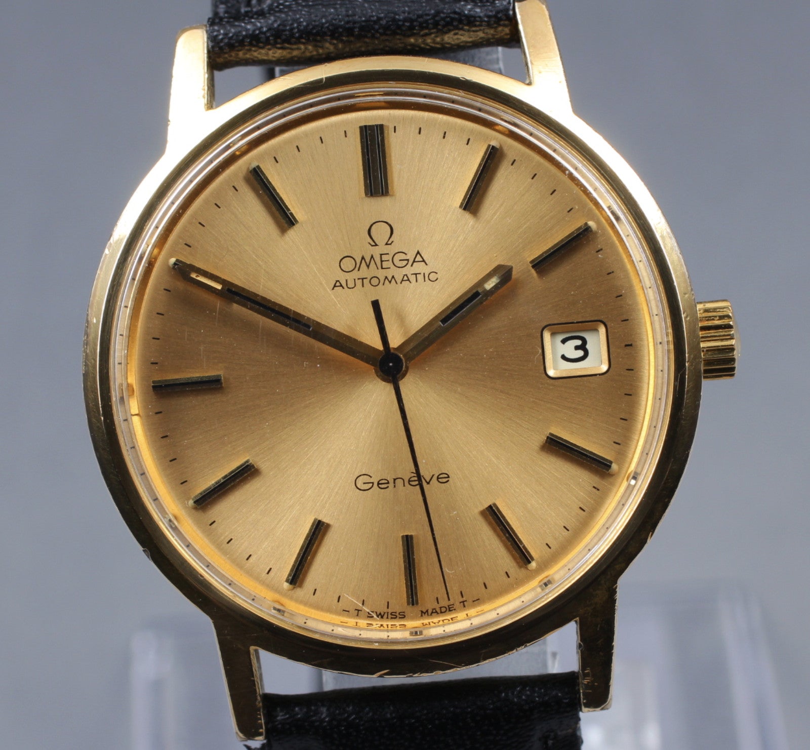 [Exc+5] Omega Geneve 166.0163 Cal.1012 35mm Automatic Date Gold Men's Watch
