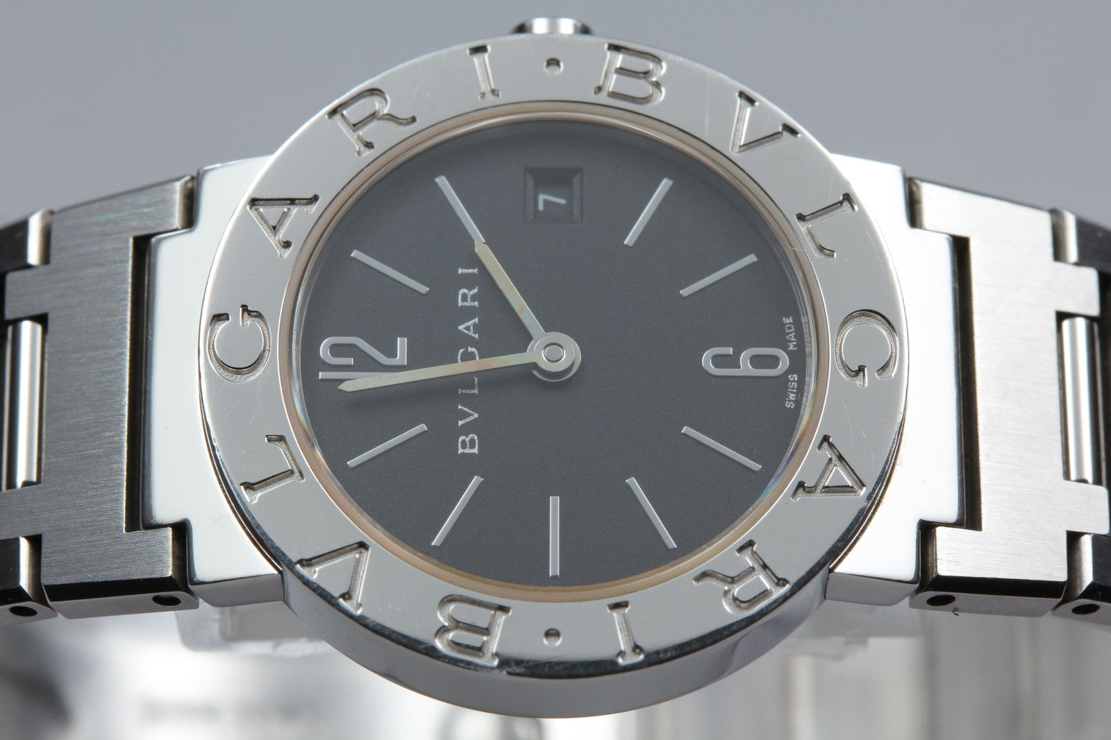 New Batt BVLGARI BB26SS Black Dial Quartz Date Women's Watch  26mm Used JAPAN