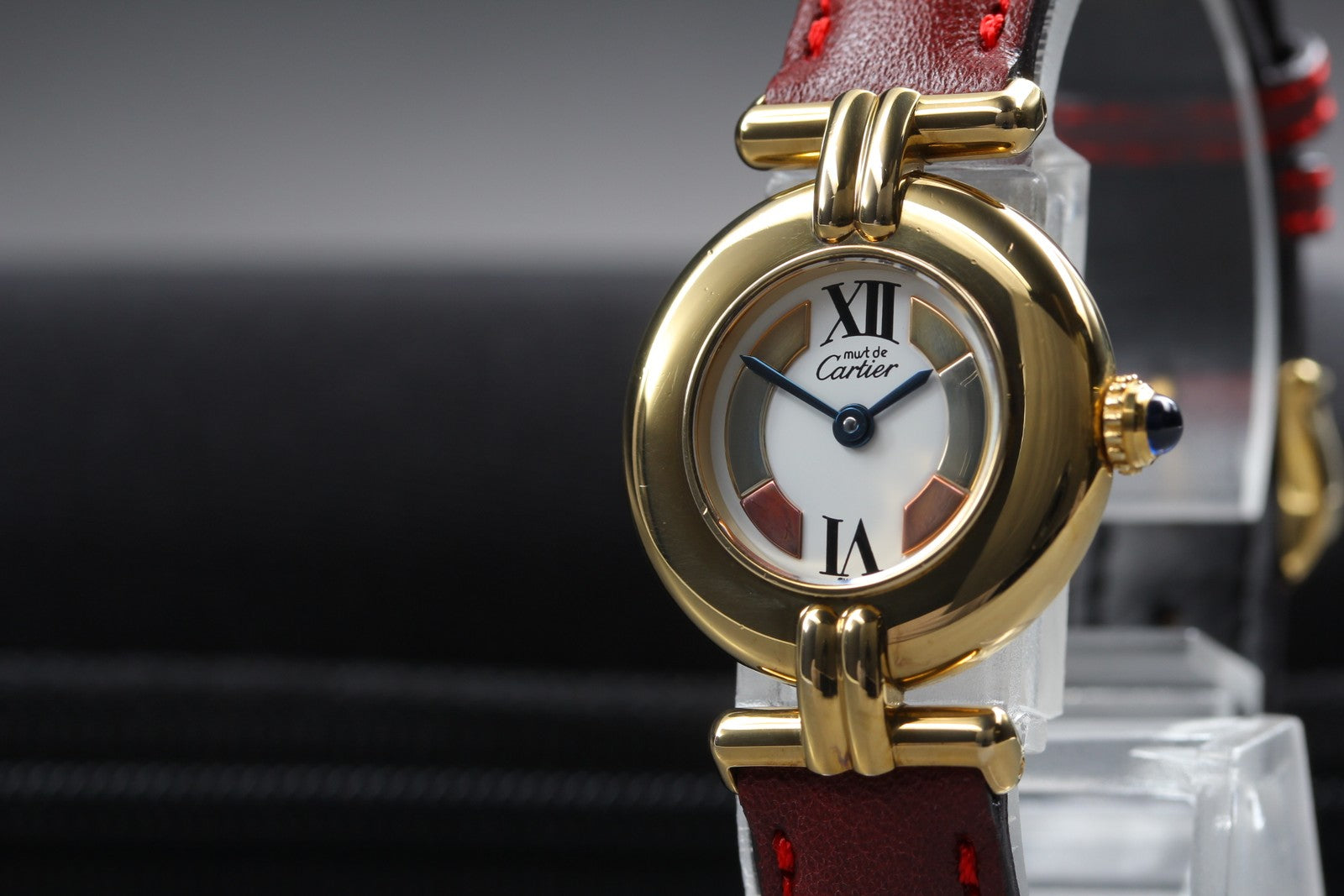 Vintage [Near MINT-] Cartier Must Colisee Vermeil 590002 Red Women's Qz Watch