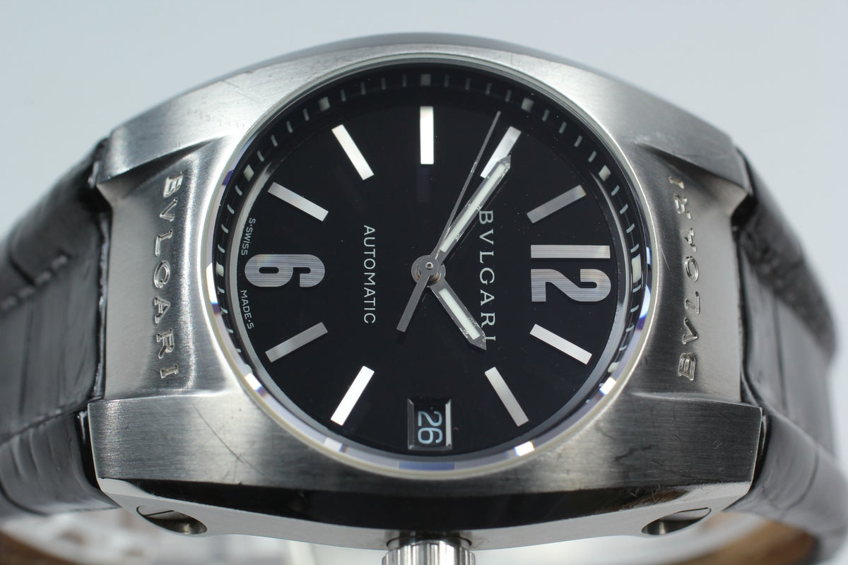 BVLGARI Ergon EG35S Automatic Black Dial Date Men's Watch 35mm JAPAN Box