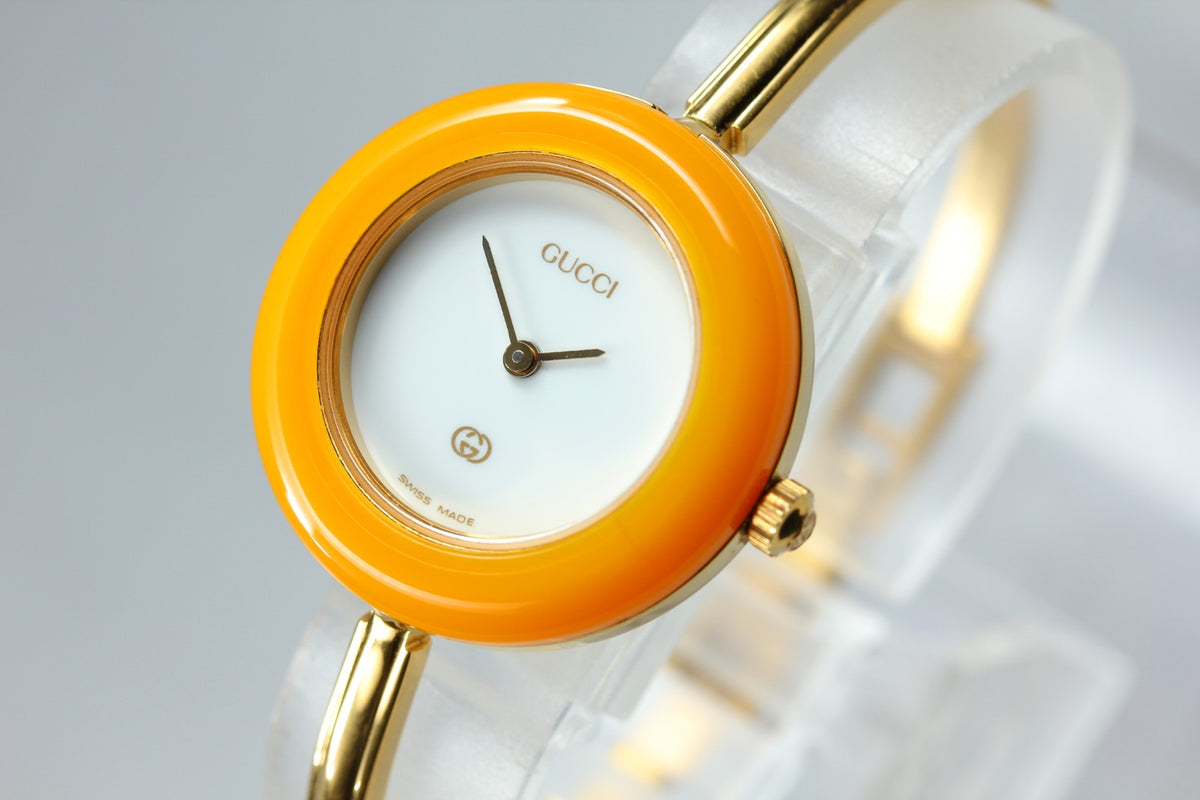 Gucci Change Bezel 11/12 Orange Bezel Gold Women's Quartz Watch Vintage [15.5cm]