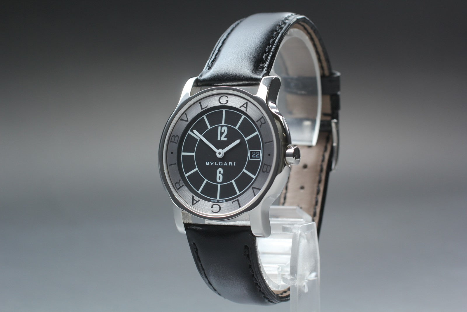 New Batt BVLGARI Solotempo ST35S Quartz Black Dial Date Men's Watch 35mm *N MINT