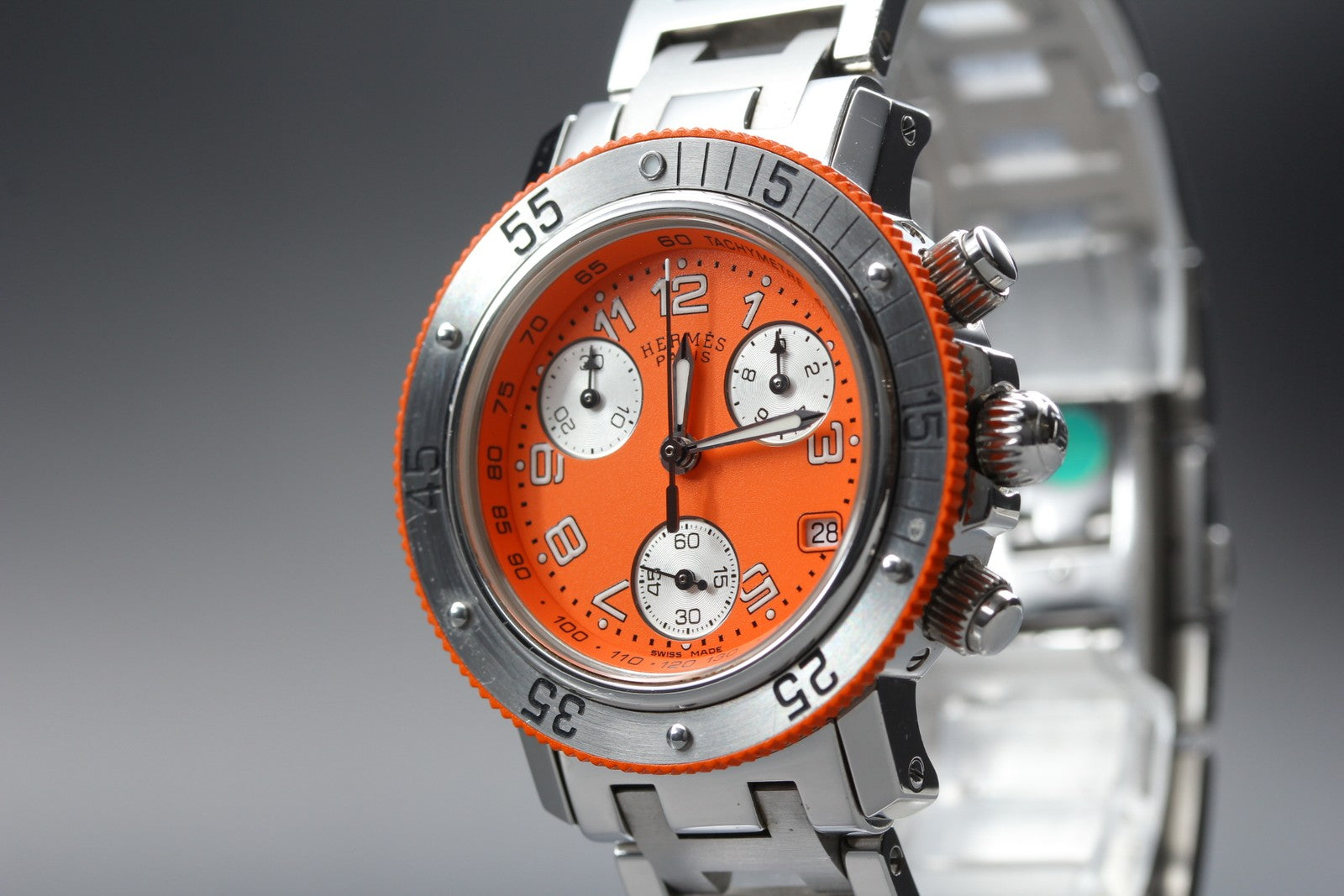 Hermes Clipper Diver Chronograph CL2.316 Orange 32mm Woman's Quartz Watch [Box]