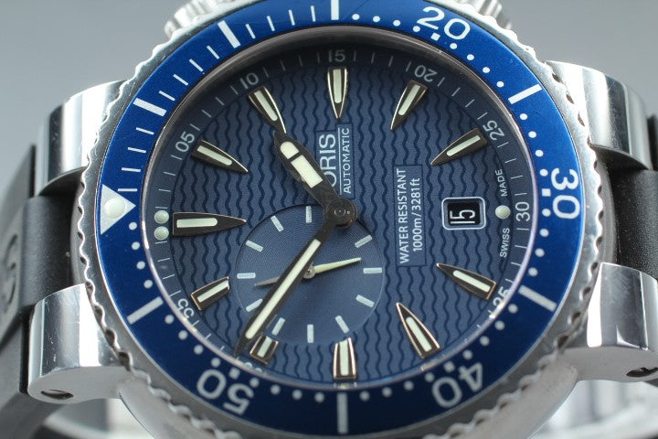 ORIS TT1 7609 Small Seconds Blue Dial Automatic Date Men's Watch 47mm JAPAN
