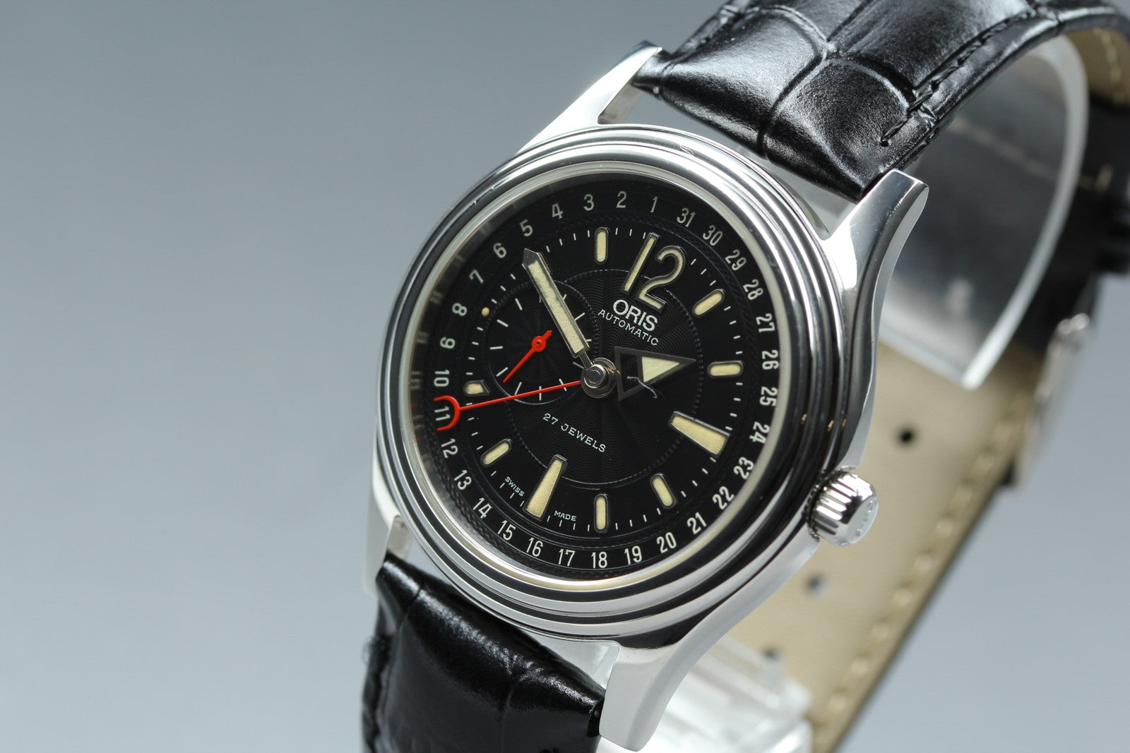 Vintage ORIS Pointer Date 7476 Automatic Black Date Men's Watch 37mm From JAPAN