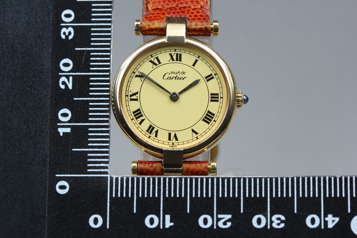 Cartier Must Vendome Vermeil Gold Brown 24mm Women's Quartz Watch Vintage [Box]