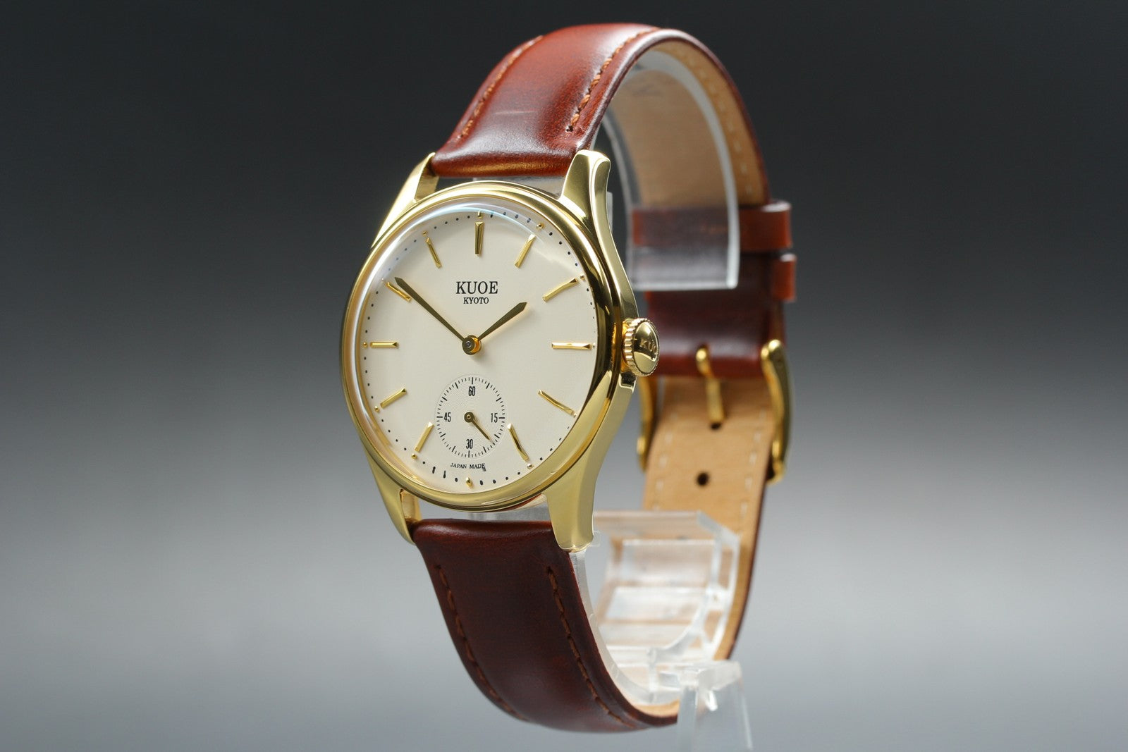 KUOE KYOTO OLD SMITH 90-001 34mm Gold Brown Quartz Men's Watch Japan [Box]