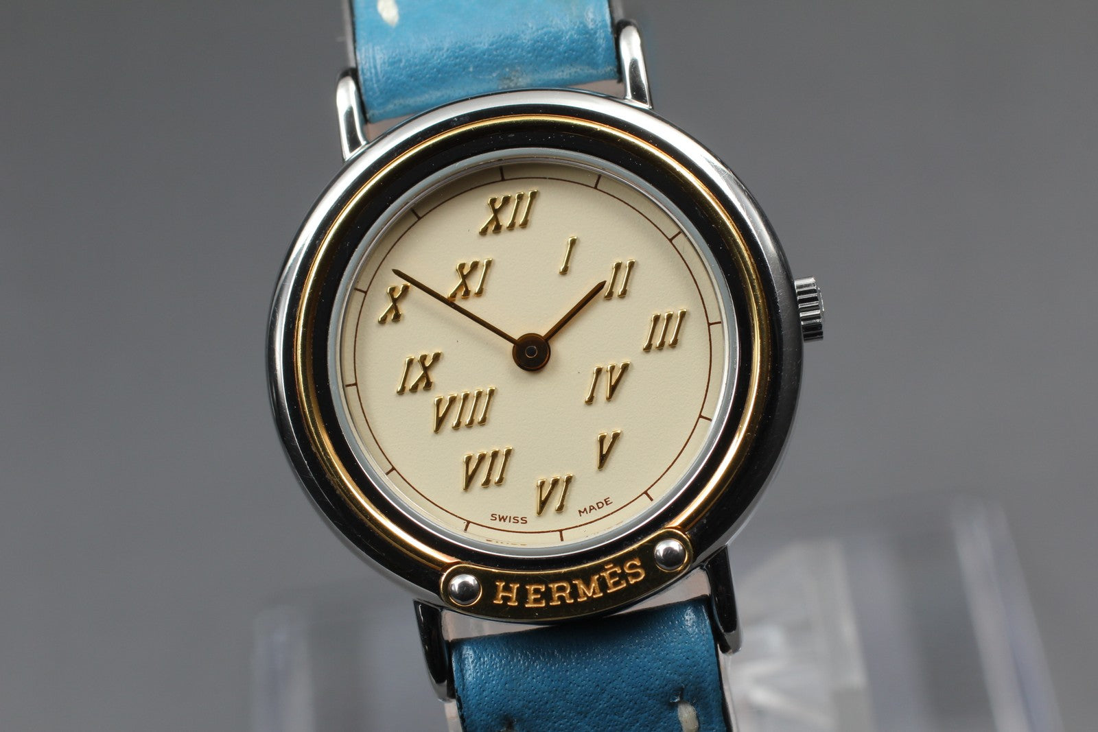 Vintage [Exc+5 Box] HERMES Meteor Gold Blue "C " 24mm Woman's Watch Quartz