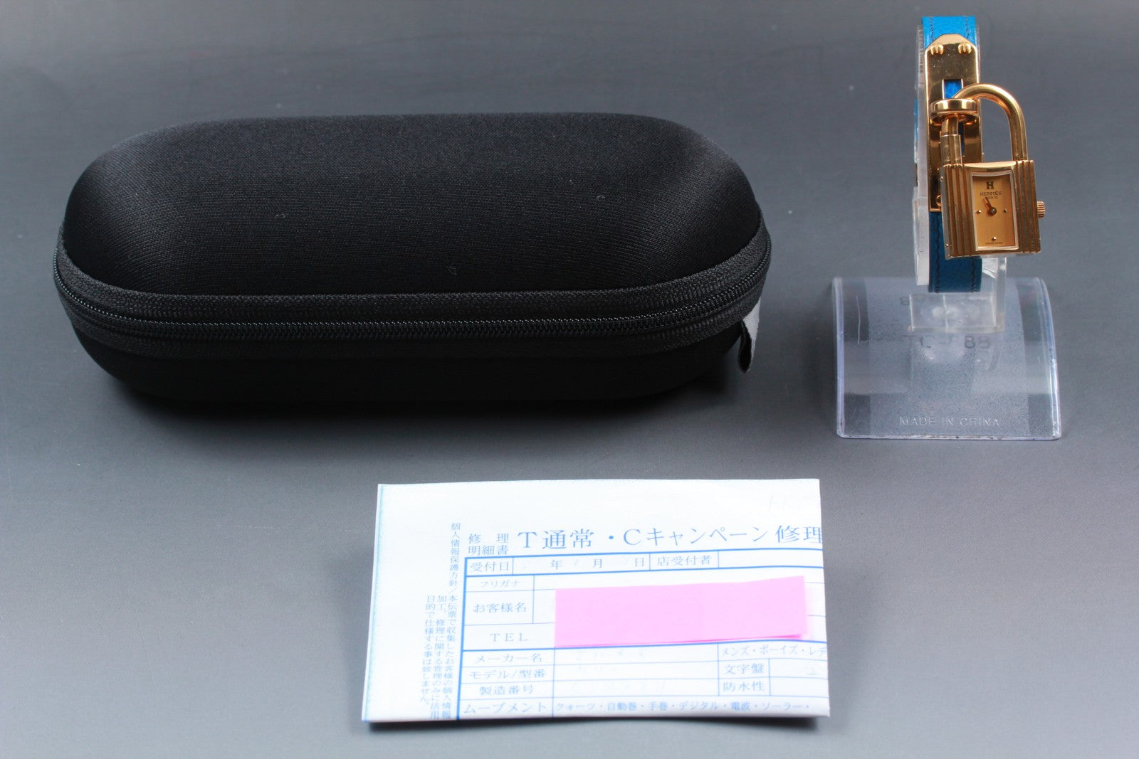 Overhauled [Exc+5] HERMES Kelly Watch Gold Dial Blue "W" Woman's Quartz Watch