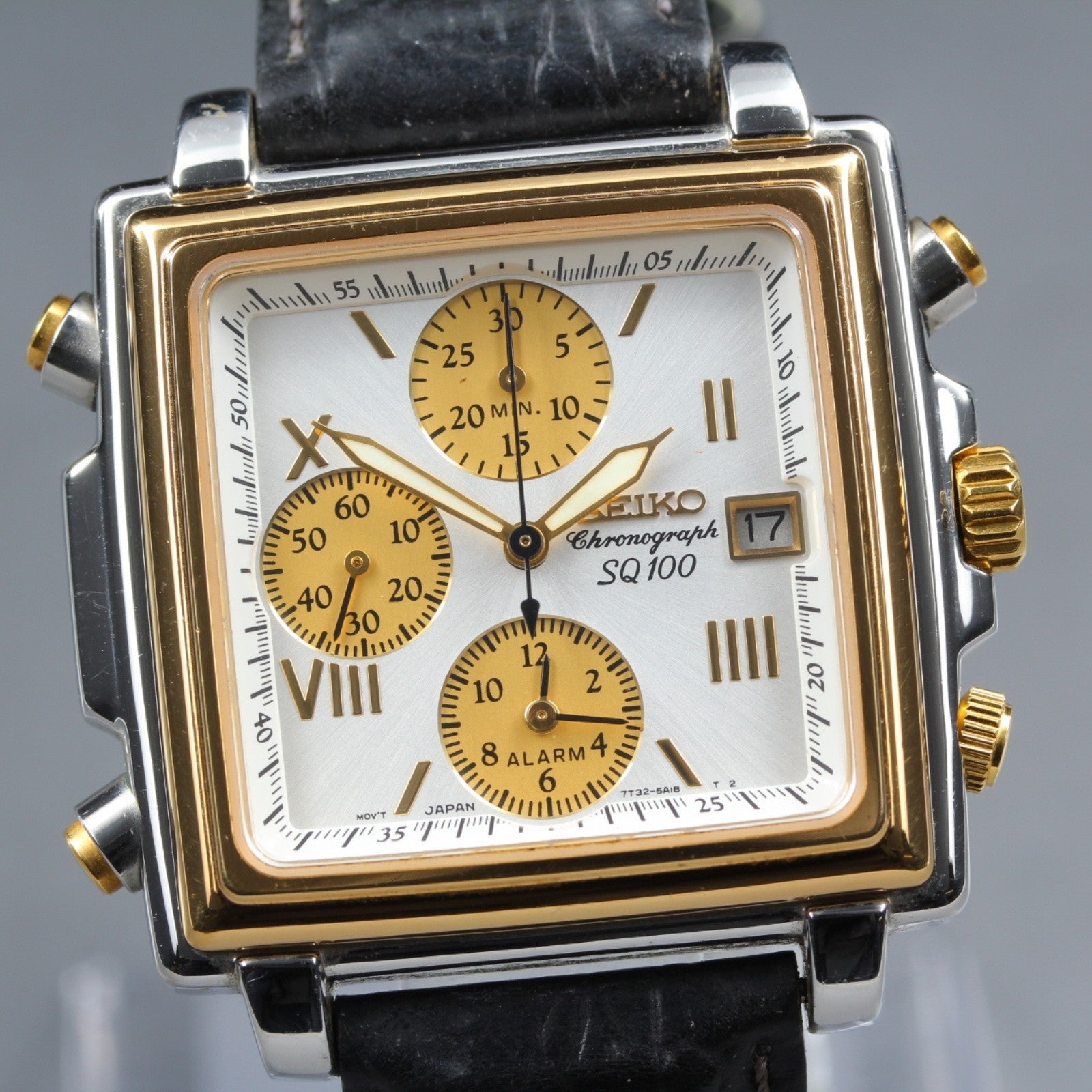 Vintage SEIKO SQ100 7T32-5A20 Monaco Chronograph Quartz Men's Watch 36mm JAPAN