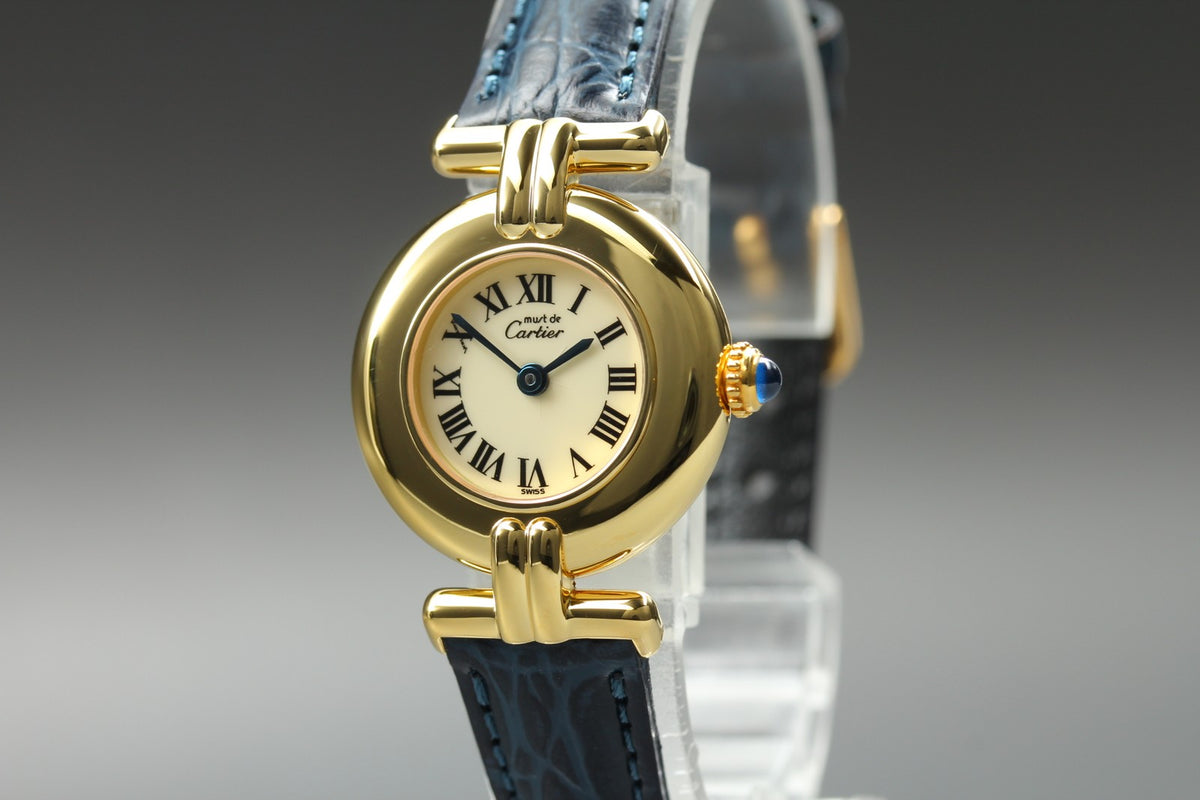Cartier Must Colisee Vermeil 590002 Blue Gold Women's Quartz Watch Vintage [Box]