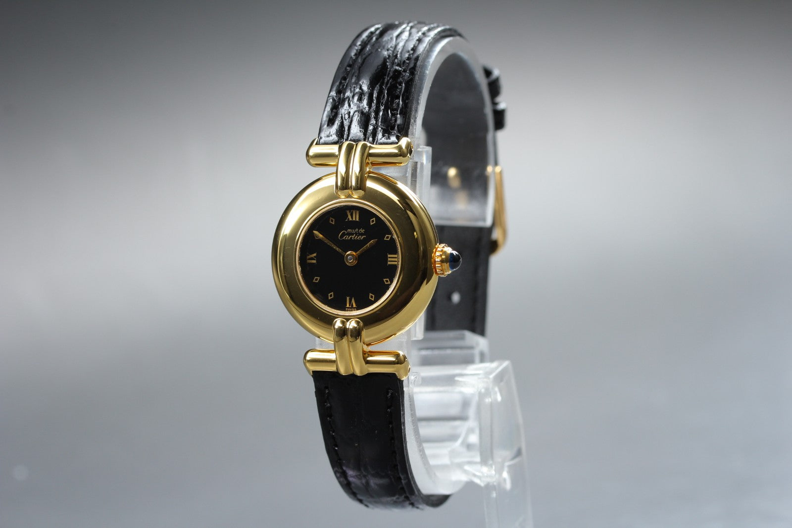 Vintage Cartier Must Colisee Vermeil 590002 Black Women's Quartz Watch [w/Box]