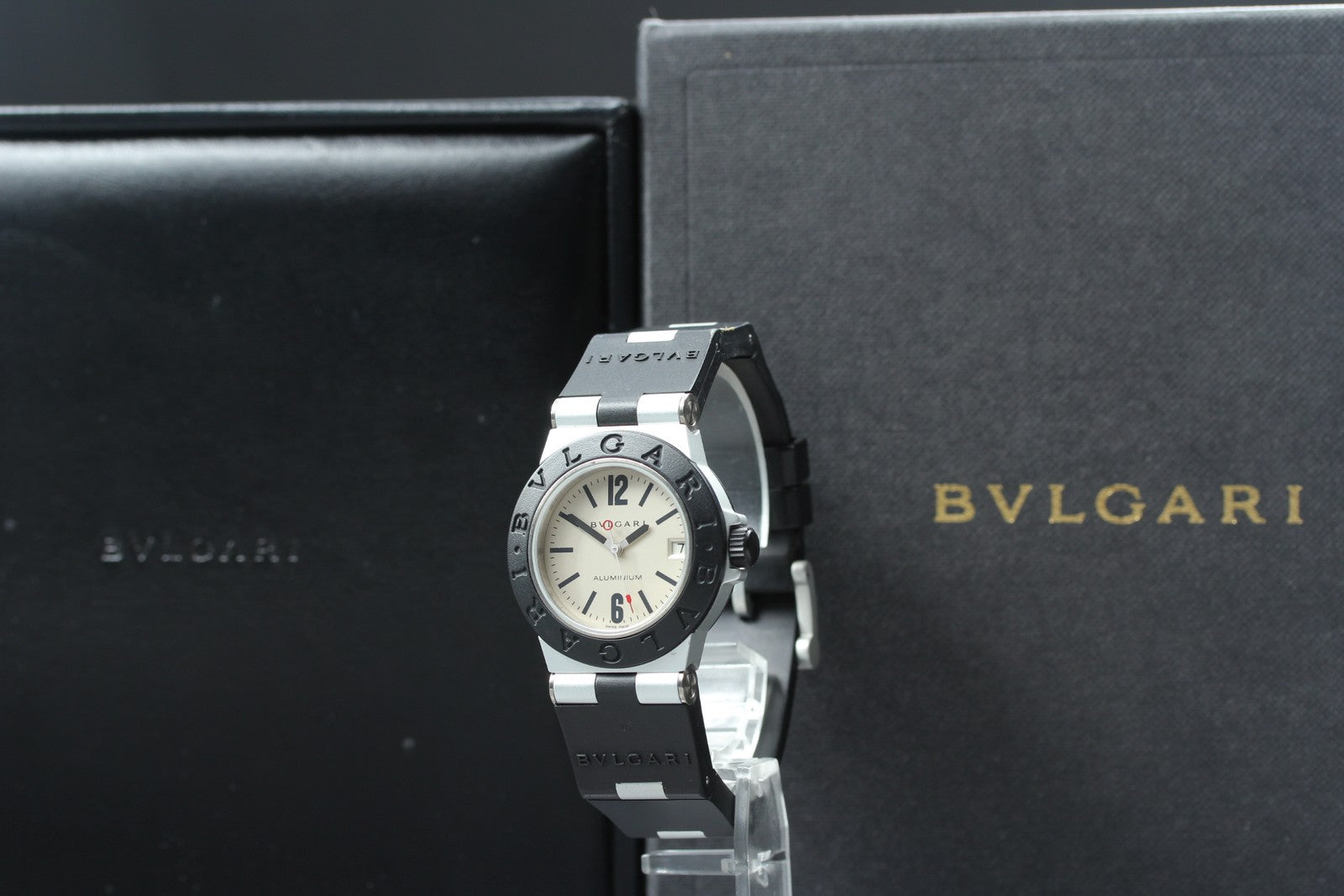 New Batt Vintage BVLGARI Aluminum Date AL32TA Quartz Unisex Watch 32mm JAPAN Box