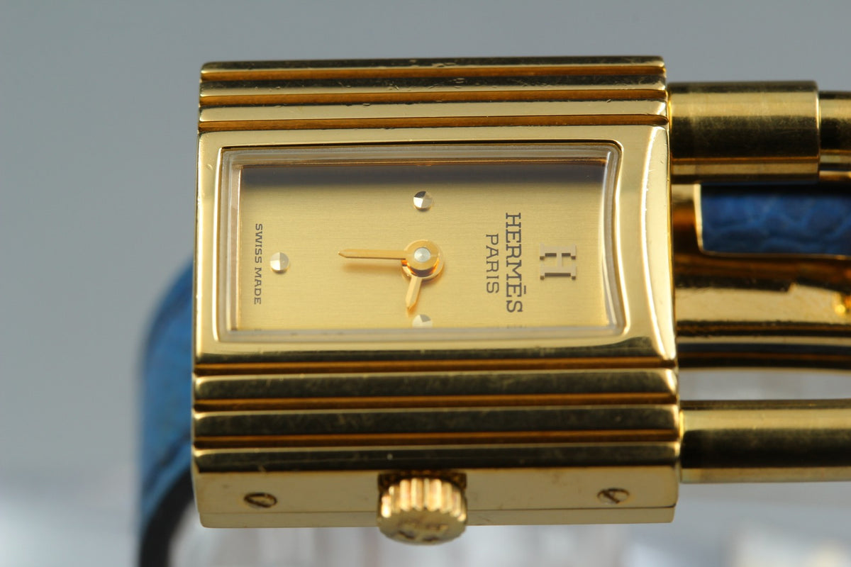 [Overhauled] HERMES Kelly Watch Gold Dial Blue "W" Woman's Quartz Watch Vintage