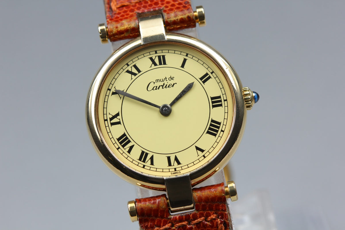 Cartier Must Vendome Vermeil Gold Brown 24mm Women's Quartz Watch Vintage [Box]