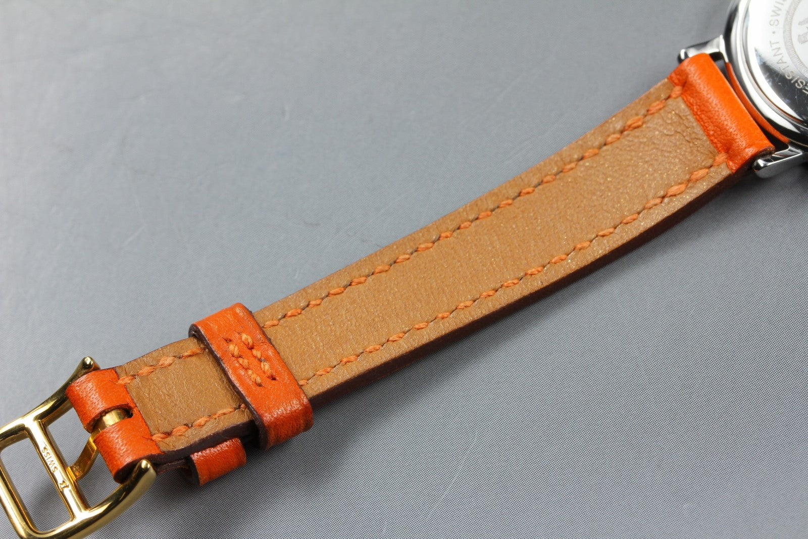 Vintage HERMES Meteor White Dial Orange "E" 24mm Woman's Watch Quartz [w /Box]