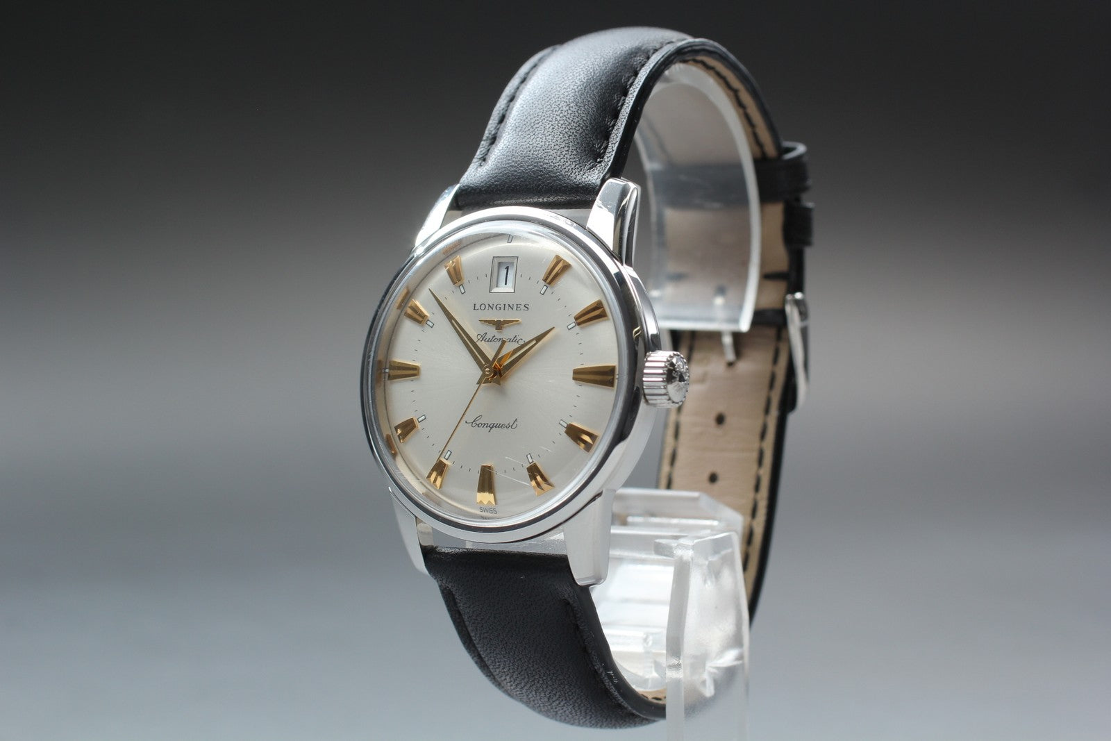 Longines Conquest Heritage L1.611.4 34mm Silver Black Automatic Mens Watch [Box]