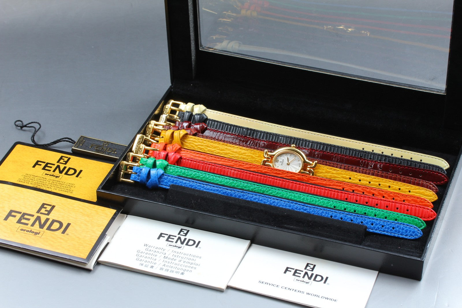 Vintage [Exc+5 Box] FENDI 640L Chameleon 9 Colors Belt Gold Women's Quartz Watch