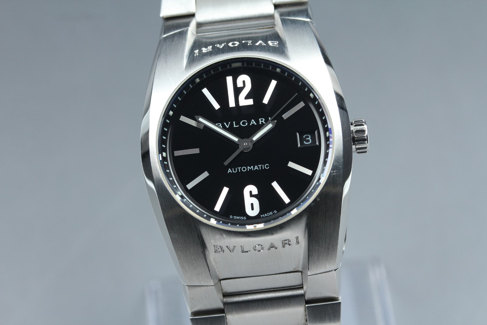 BVLGARI Ergon EG35S Black Dial Automatic Date Black Men's Watch 35mm JAPAN Box