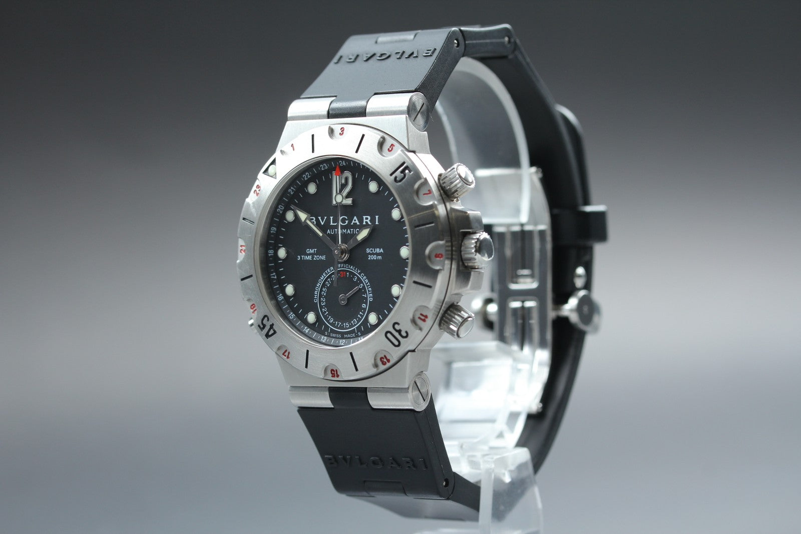 BVLGARI Diagono Scuba Automatic GMT Date Black Dial Men's Watch 38mm JAPAN Box